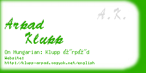 arpad klupp business card